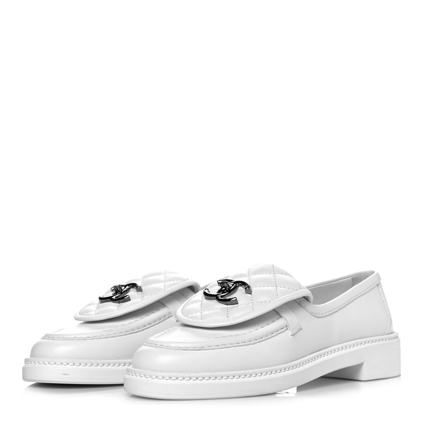 Lambskin Quilted CC Turnlock Loafers 35.5 White