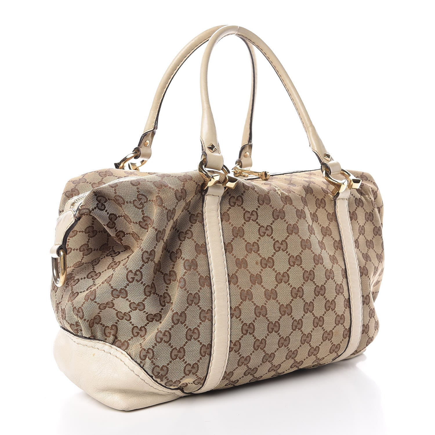 Gucci Monogram Horsebit Nail Medium Boston White 3 of 19