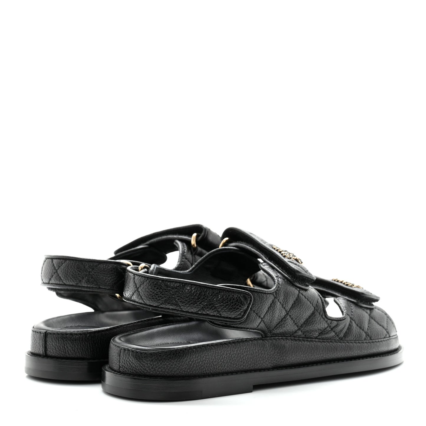 Grained Calfskin Velcro Dad Sandals 37 Black