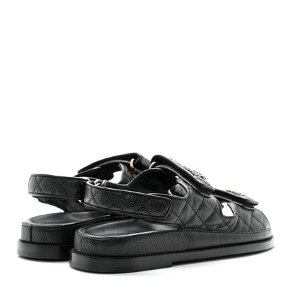 Chanel Grained Calfskin Velcro Dad Sandals 37 Black 4 of 9