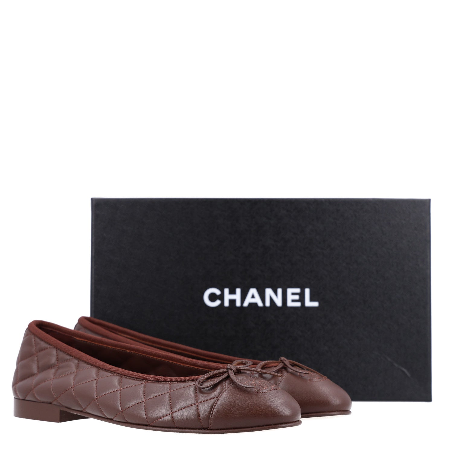 Chanel Lambskin Quilted CC Cap Toe Ballerina Flats 40 Dark Brown 9 of 9