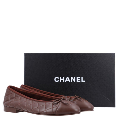 Chanel Lambskin Quilted CC Cap Toe Ballerina Flats 40 Dark Brown 9 of 9