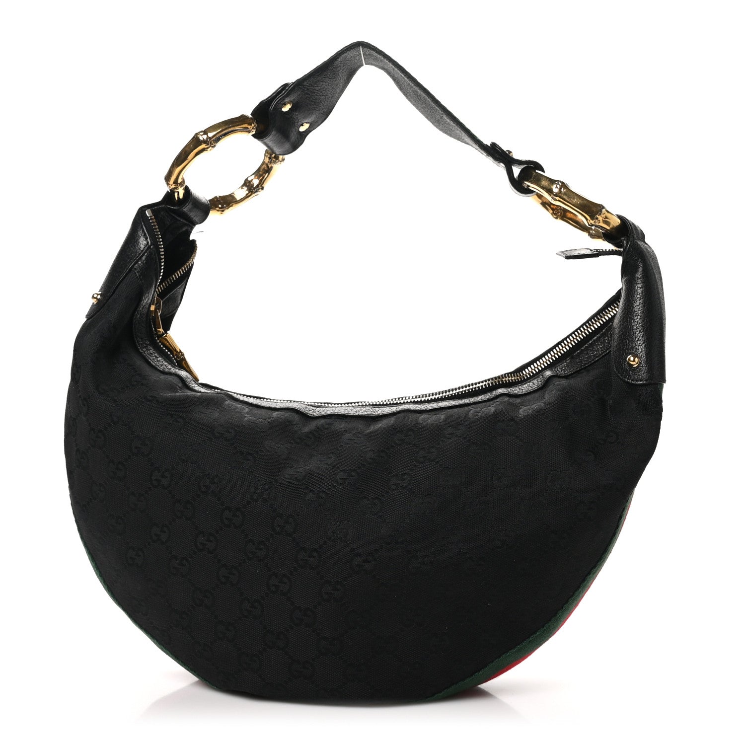 Gucci Monogram Web Bamboo Ring Hobo Black 1 of 12