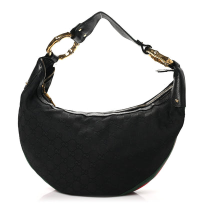 Gucci Monogram Web Bamboo Ring Hobo Black 1 of 12