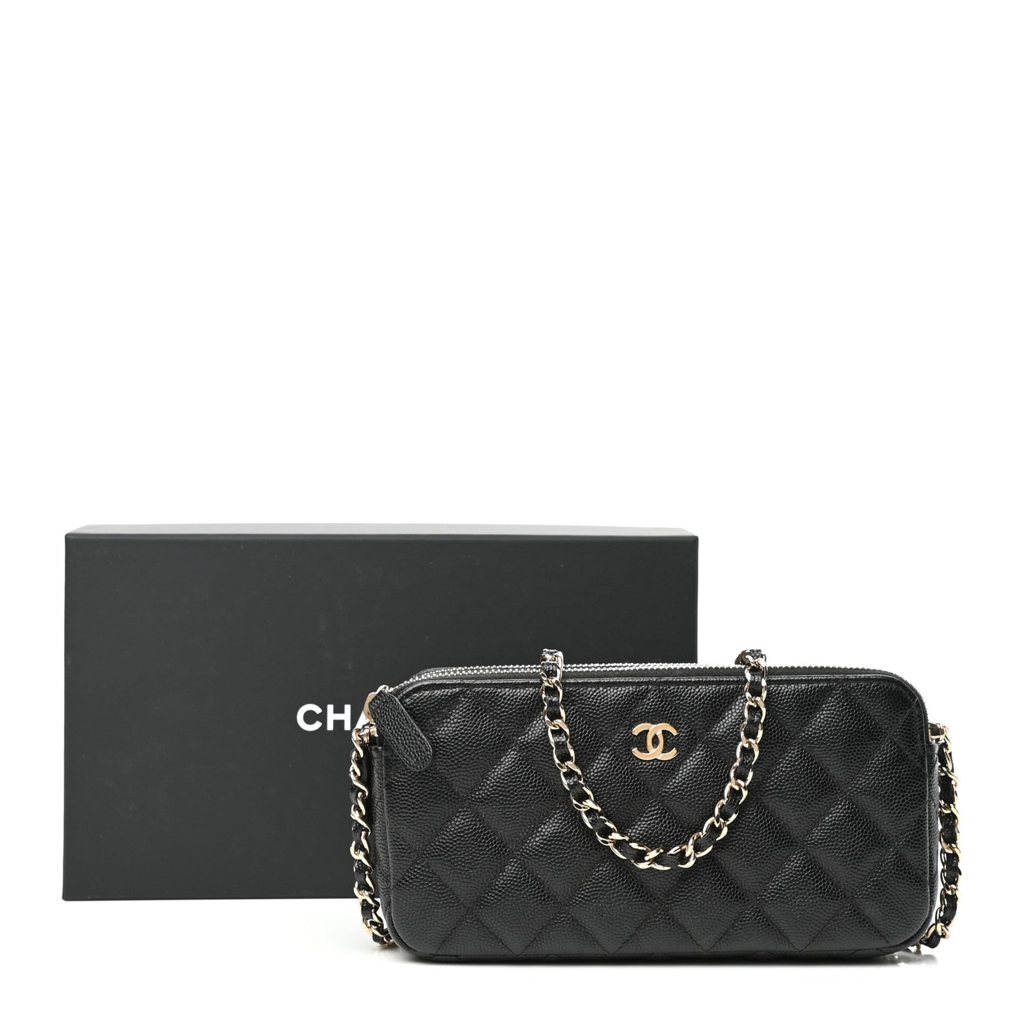 Caviar Quilted Small Clutch With Chain Black