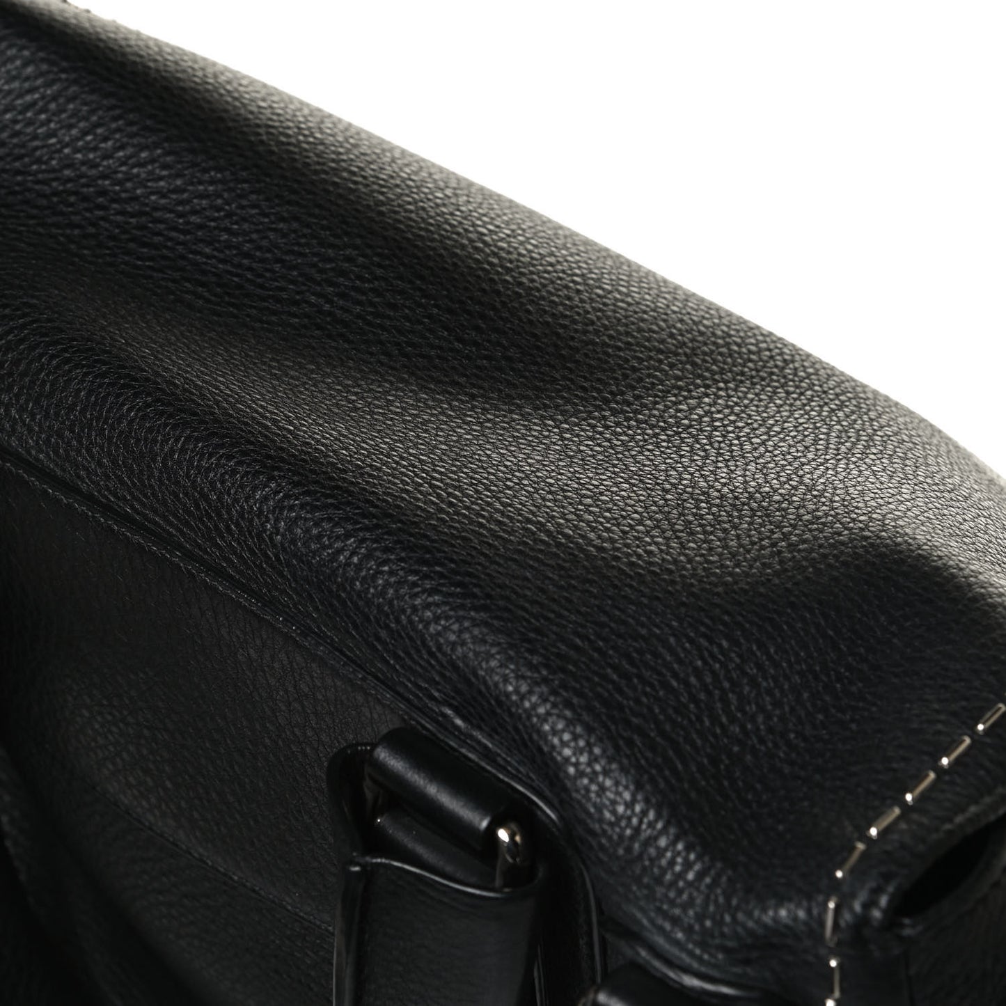 Grained Calfskin Metal Stitch Medium Pandora Pure Flap Bag Black
