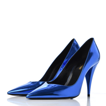 Saint Laurent Metallic Calfskin Kiki 100 Pumps 39.5 Blue 3 of 12