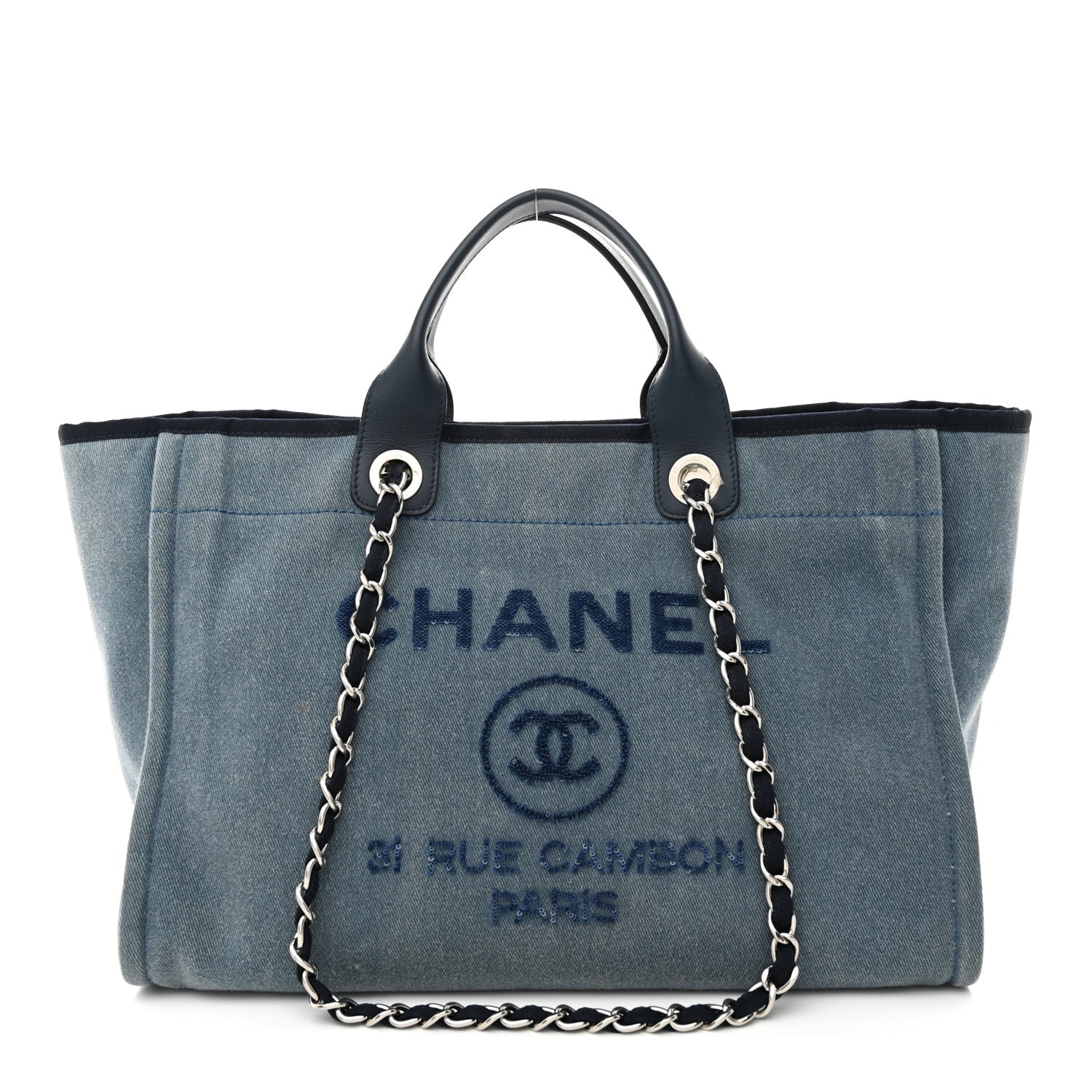 Chanel Canvas Sequin Medium Deauville Tote Navy 1 of 14