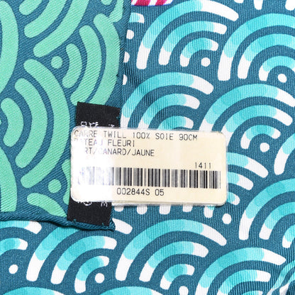 Hermes Silk Bateau Fleuri Scarf 90 Vert Canard Jaune 6 of 6