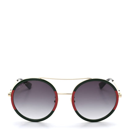 Gucci Metal Round Frame Sunglasses GG0061S Green Red 2 of 8