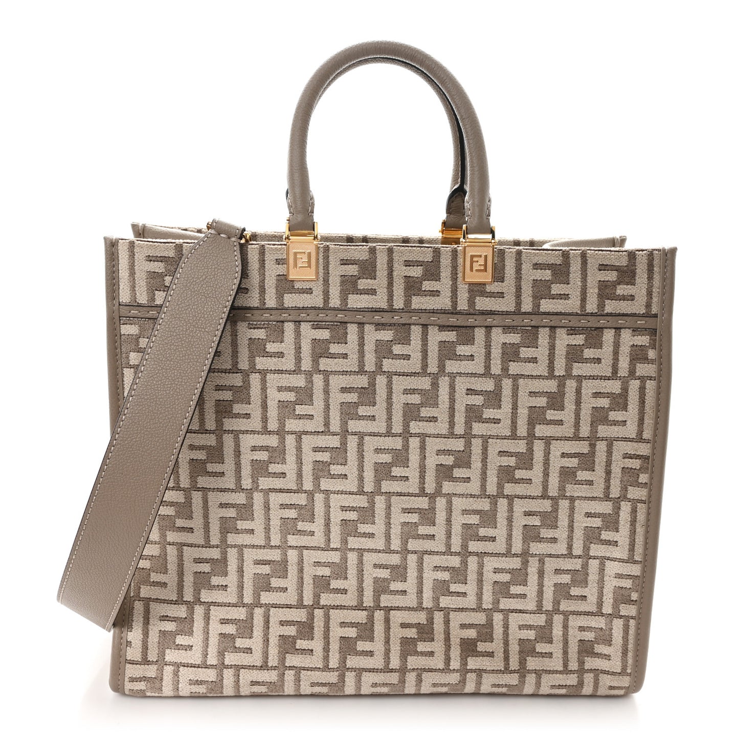 Chenille Vitello Cher FF Medium Fendi Sunshine Shopper Tote Tortora