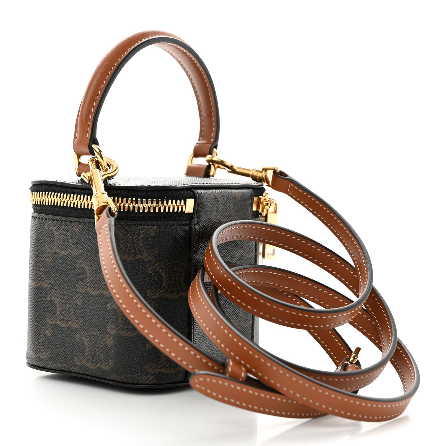 Celine Triomphe Canvas Calfskin Mini Vanity Case Tan 3 of 11