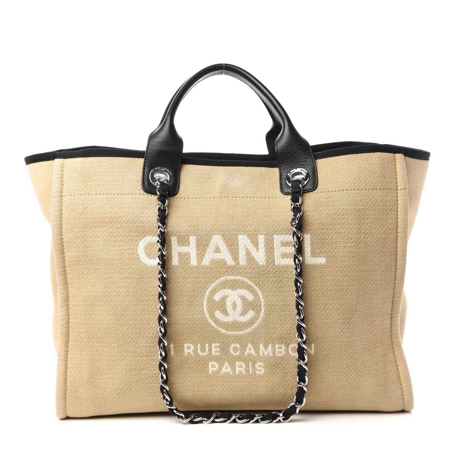 Chanel Canvas Medium Deauville Tote Beige Black 1 of 10