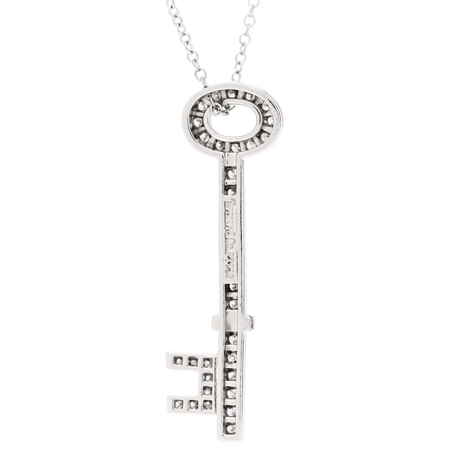 Tiffany Platinum Diamond Oval Key Pendant Necklace 4 of 6