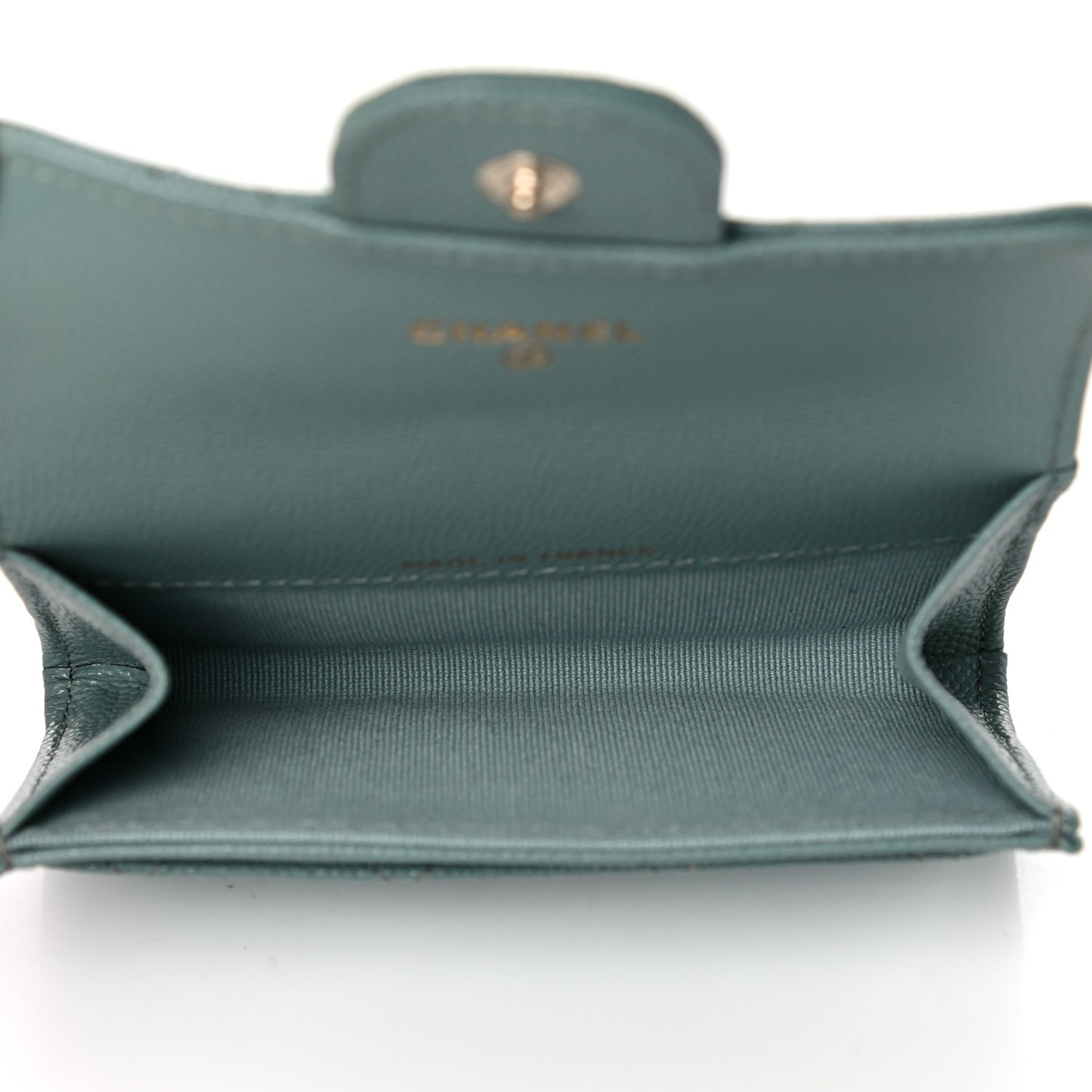 Caviar Quilted Flap Card Holder Wallet Dark Green