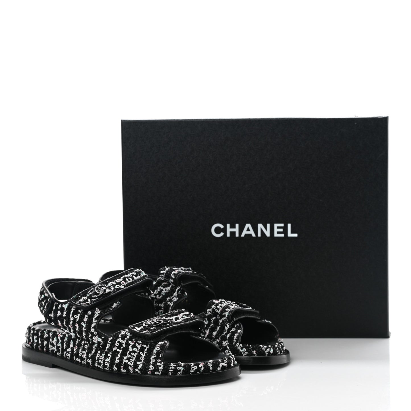 Tweed Velcro Dad Sandals 36.5 Black White