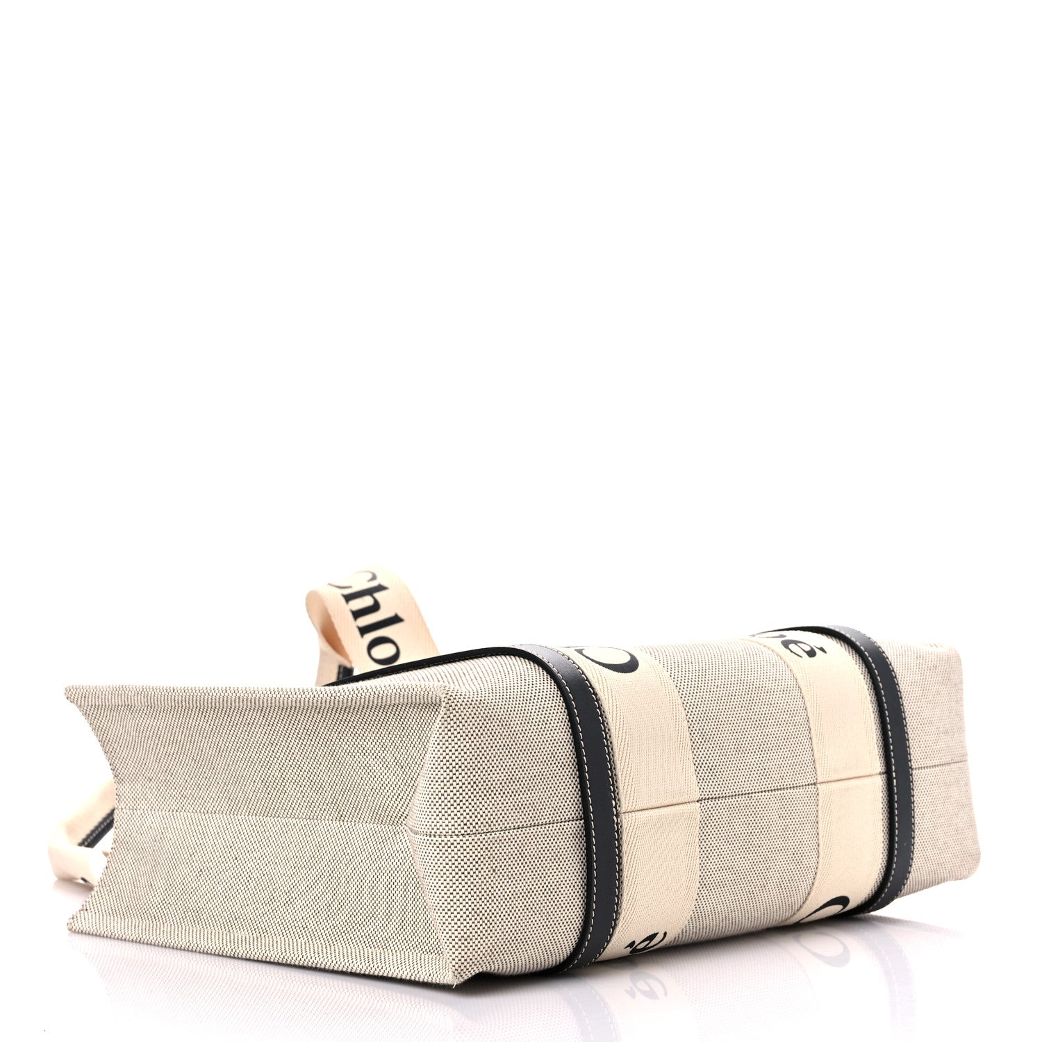 Chloe Cotton Calfskin Medium Woody Ribbon Tote White Black 4 of 12