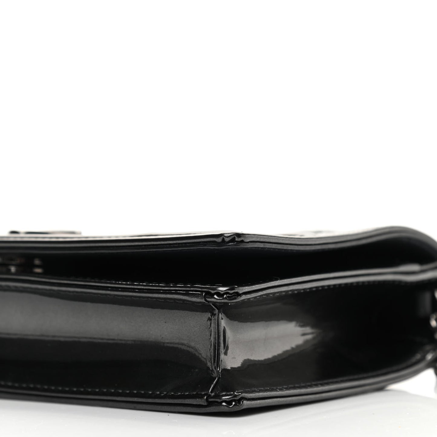 Metallic Patent Micro-Cannage Diorama Wallet on Chain Pouch Onyx Black
