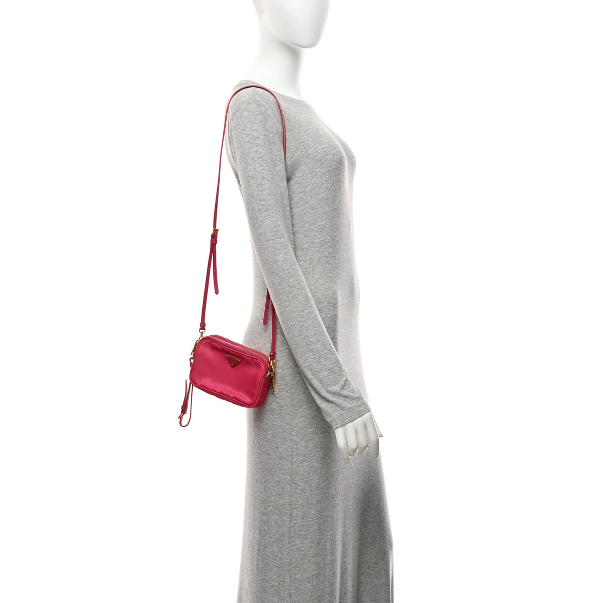 Tessuto Nylon Saffiano Mini Camera Crossbody Fuxia
