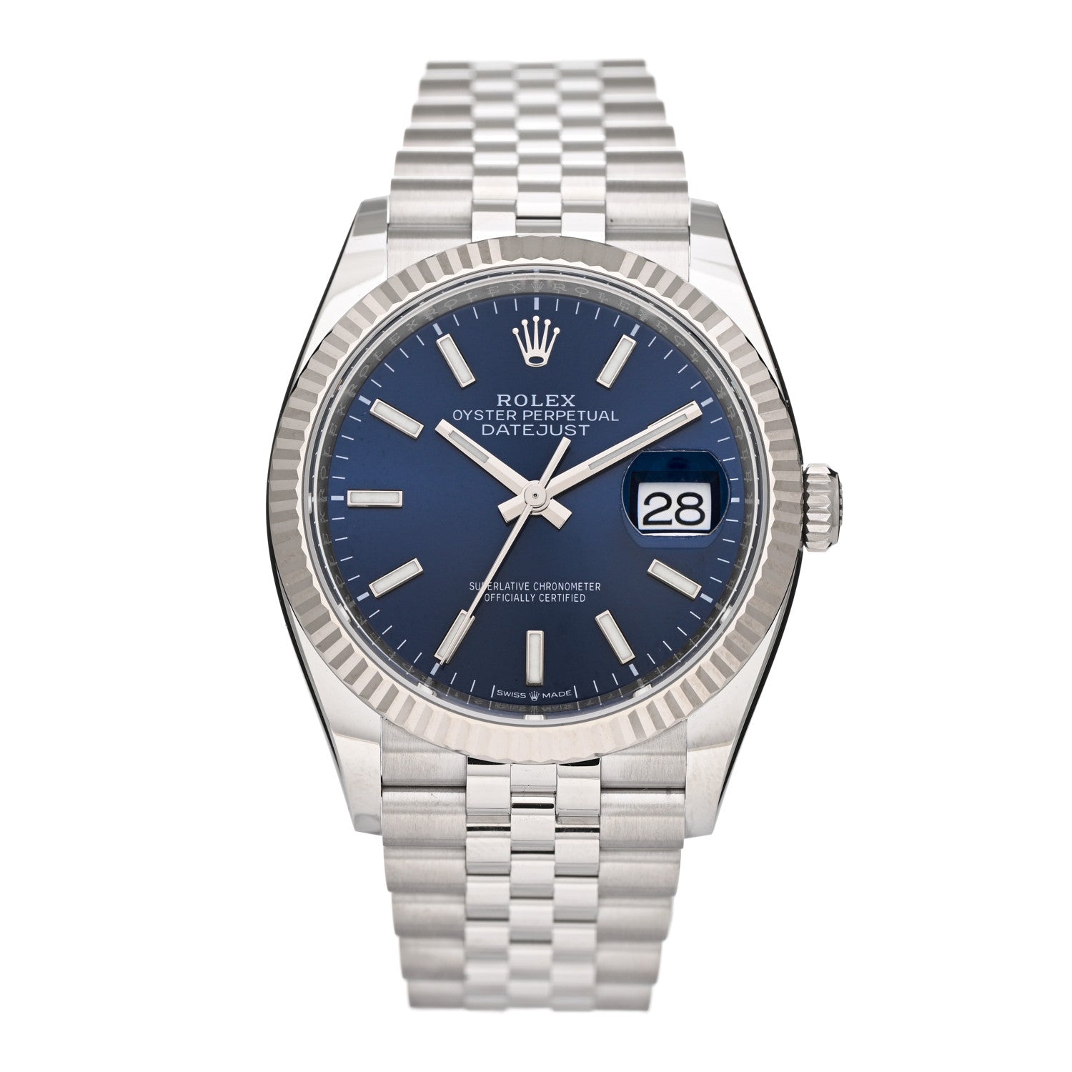 Rolex Stainless Steel 18K White Gold 36mm Oyster Perpetual Datejust Watch Bright Blue 126234 1 of 5