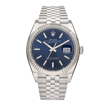 Rolex Stainless Steel 18K White Gold 36mm Oyster Perpetual Datejust Watch Bright Blue 126234 1 of 5