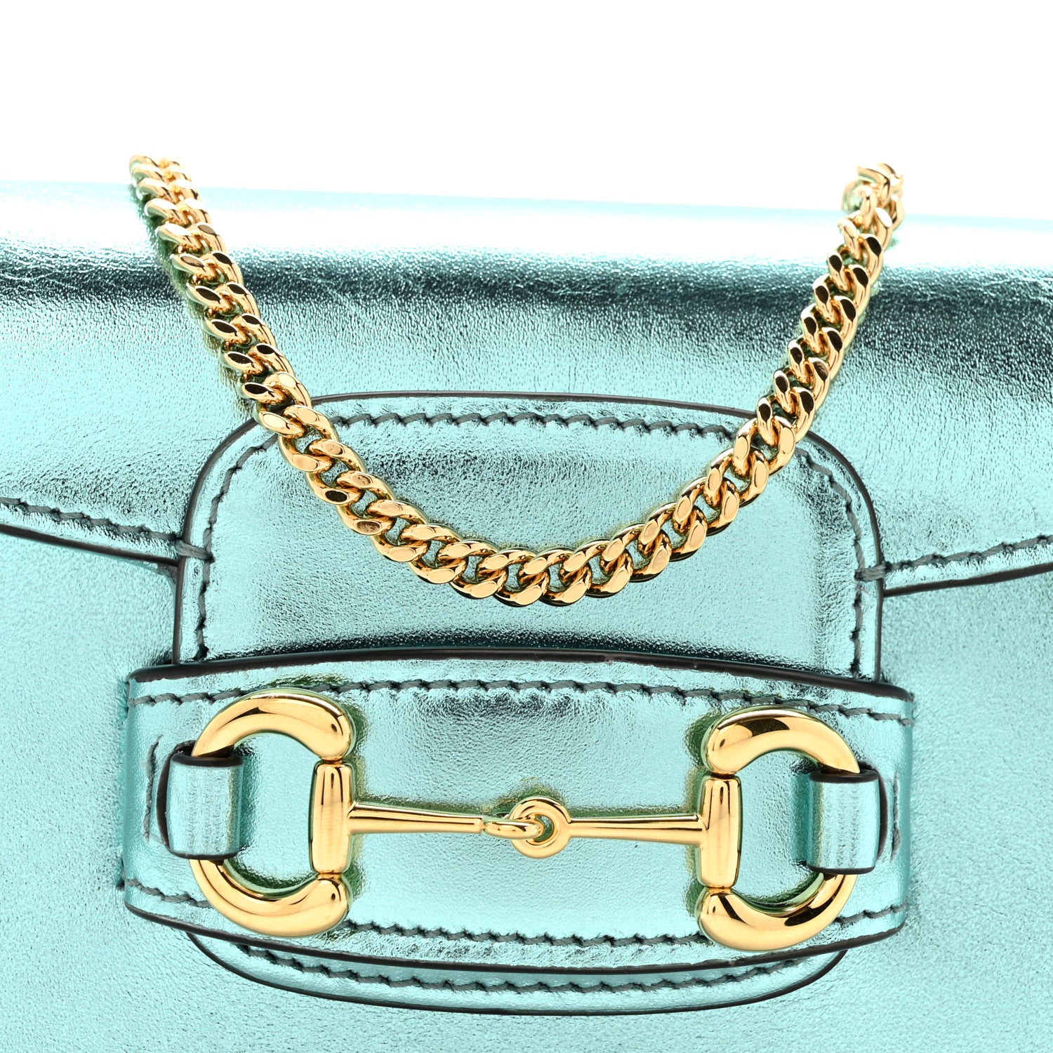 Gucci Metallic Calfskin Super Mini Horsebit 1955 Shoulder Bag Light Blue 8 of 10