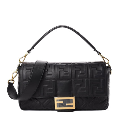 Fendi Nappa FF 1974 Embossed Large Baguette Black 1 of 13