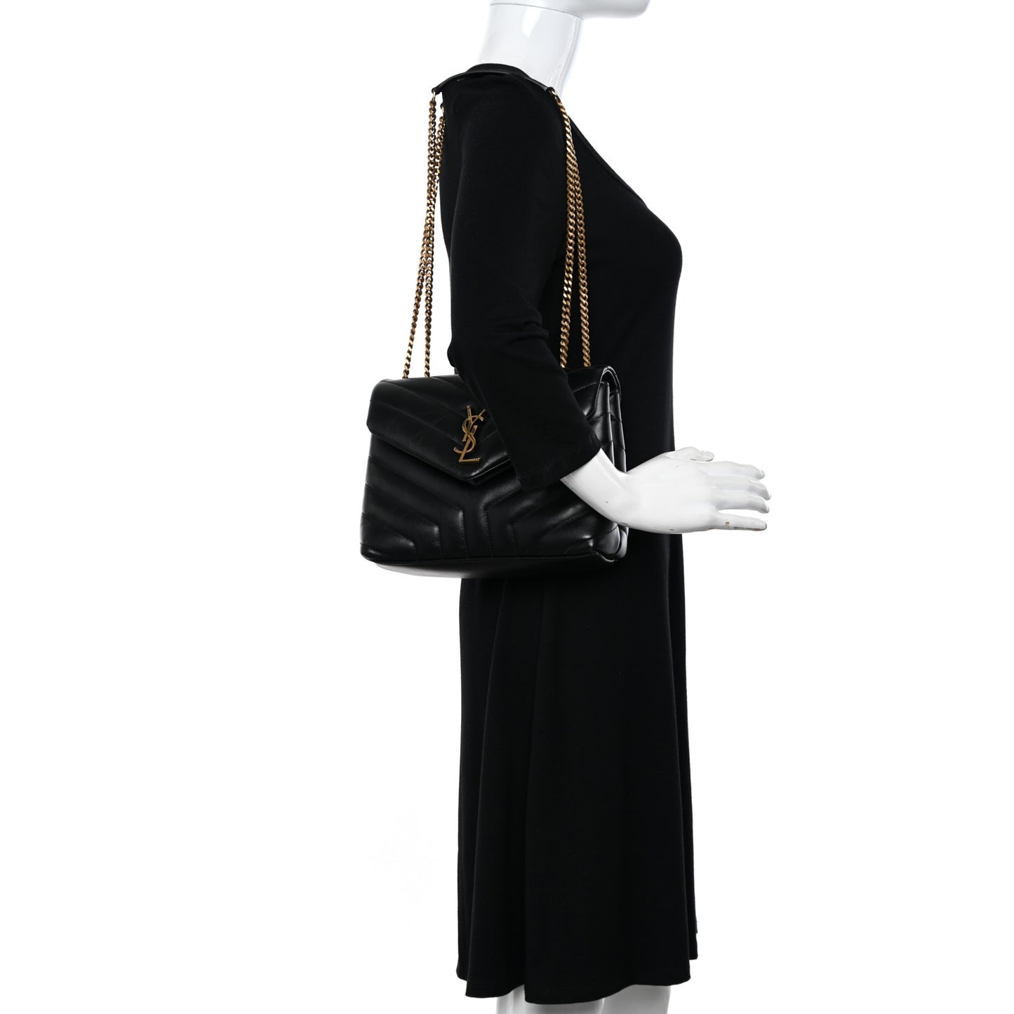 Calfskin Y Quilted Monogram Small Loulou Chain Satchel Black