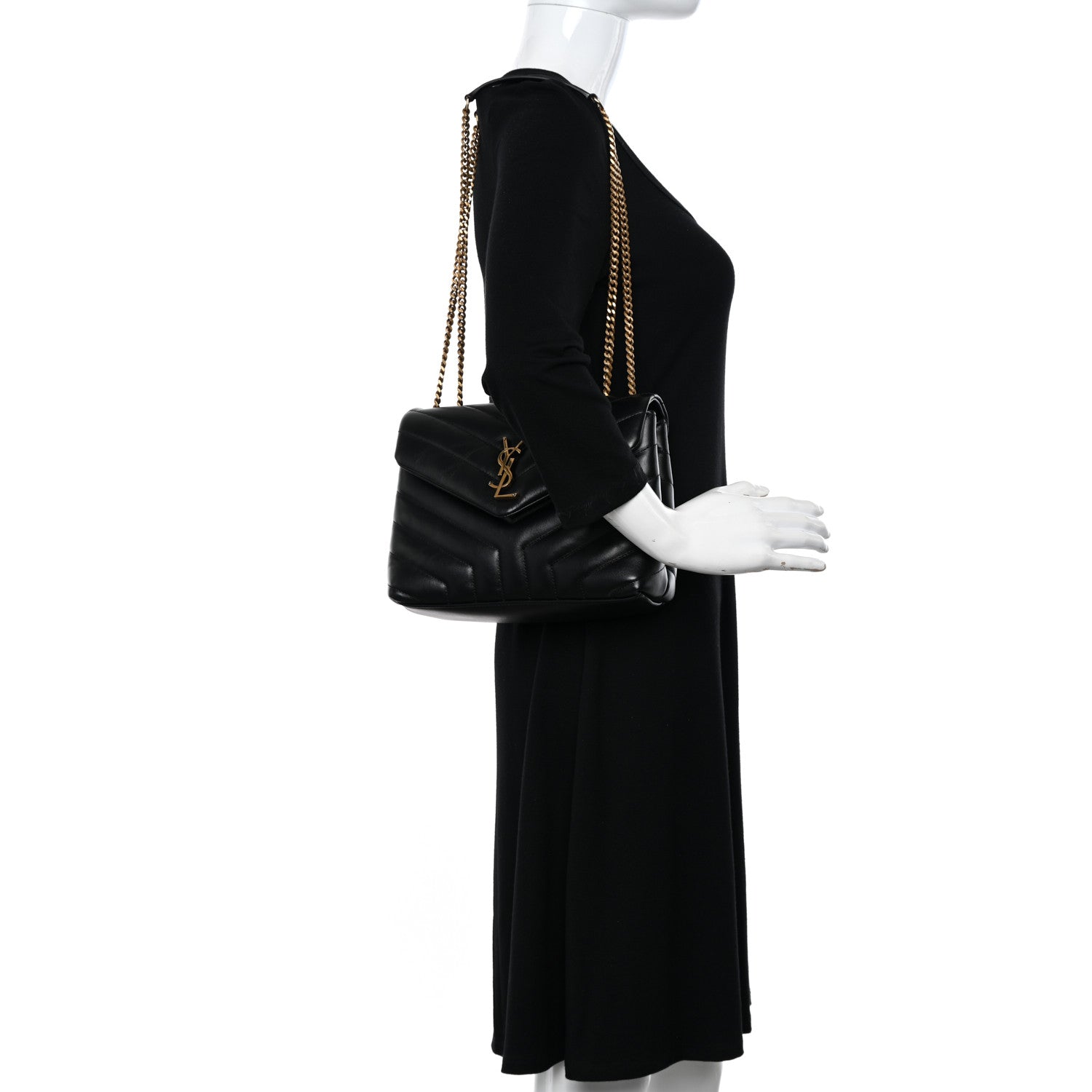 Saint Laurent Calfskin Y Quilted Monogram Small Loulou Chain Satchel Black 2 of 11