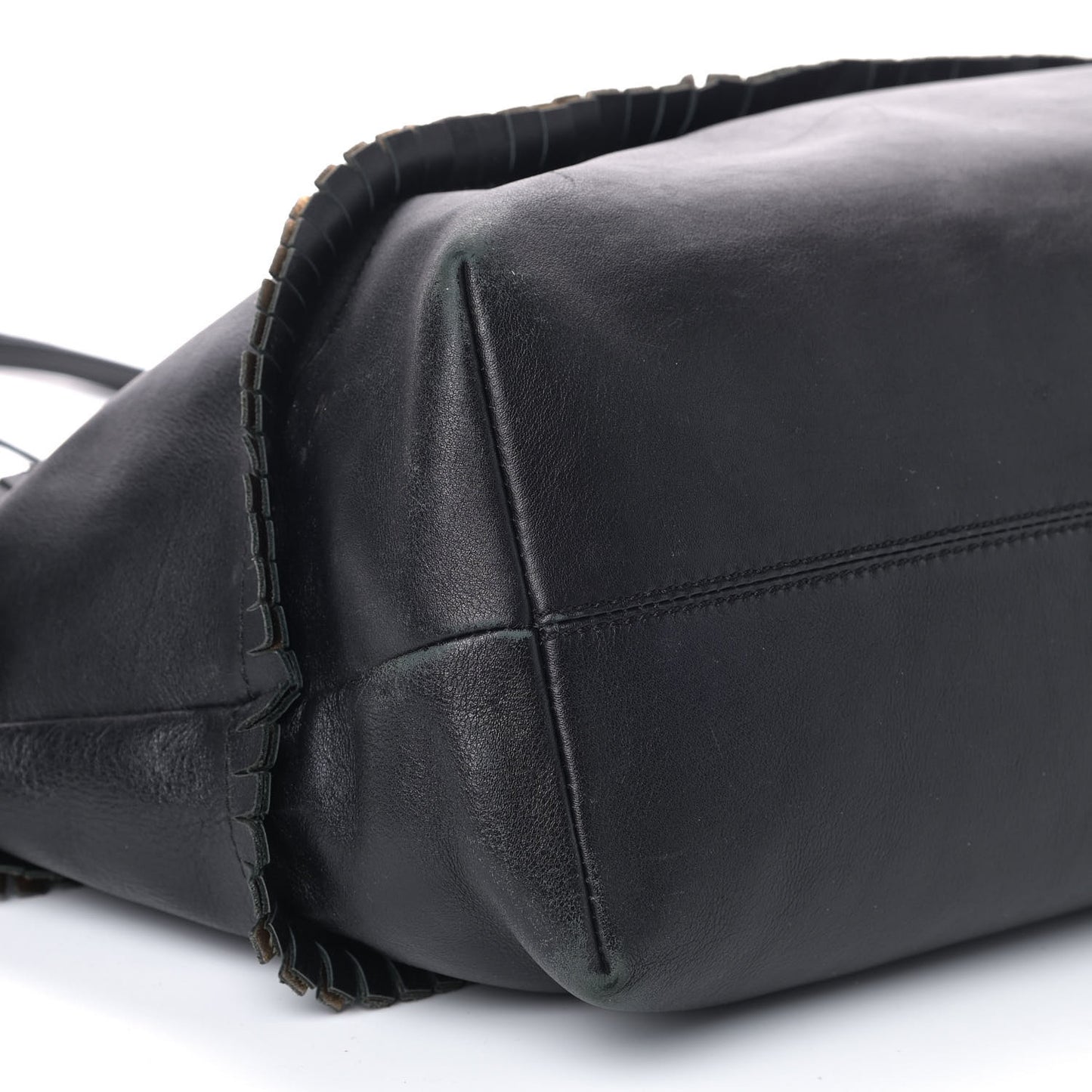 Calfskin Ruffle Roll Tote Black