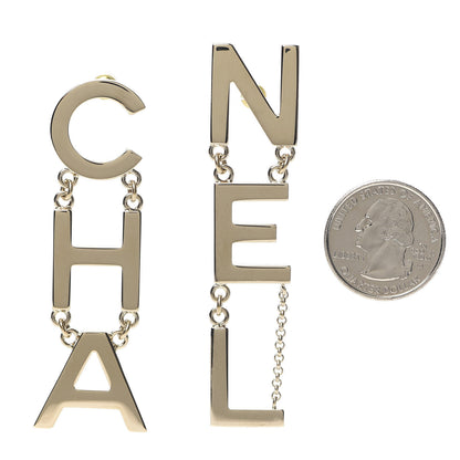 Chanel Metal Cha-Nel Logo Drop Earrings Gold 2 of 5
