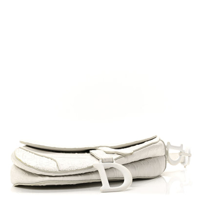 Christian Dior Calfskin Embossed Oblique Saddle Bag White 4 of 11