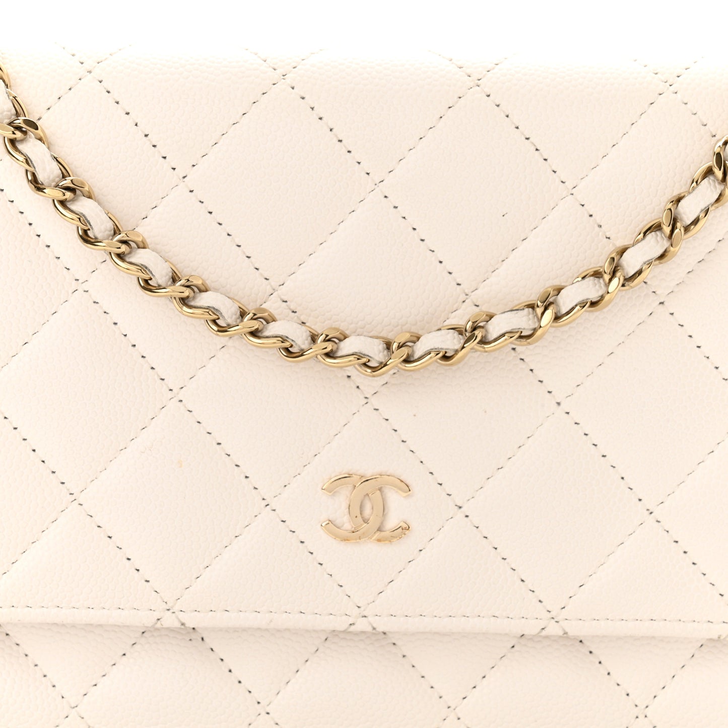 Caviar Quilted Wallet On Chain WOC White