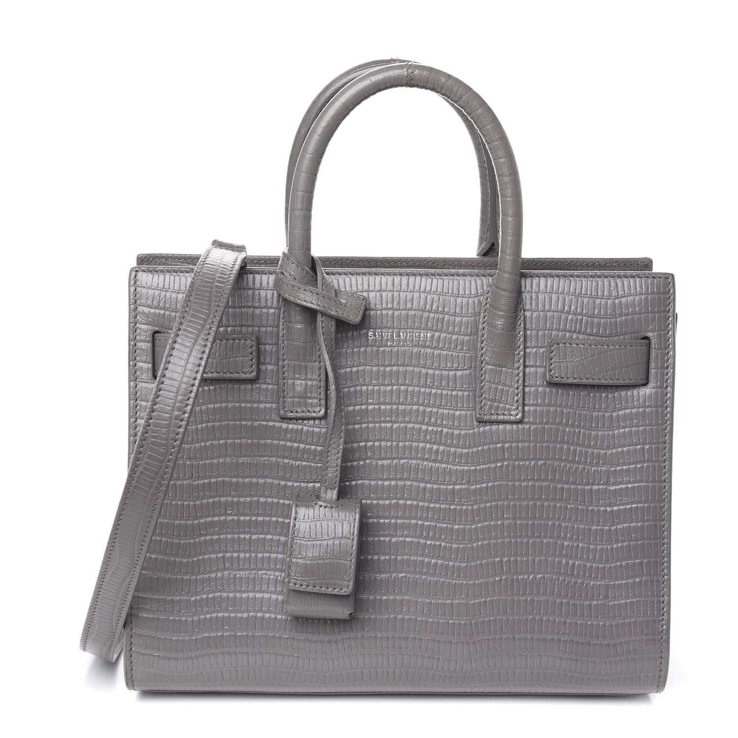 Saint Laurent Calfskin Lizard Embossed Nano Sac De Jour Fog 1 of 15