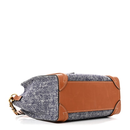 Celine Smooth Calfskin Tweed Nano Luggage Navy Tan 4 of 13