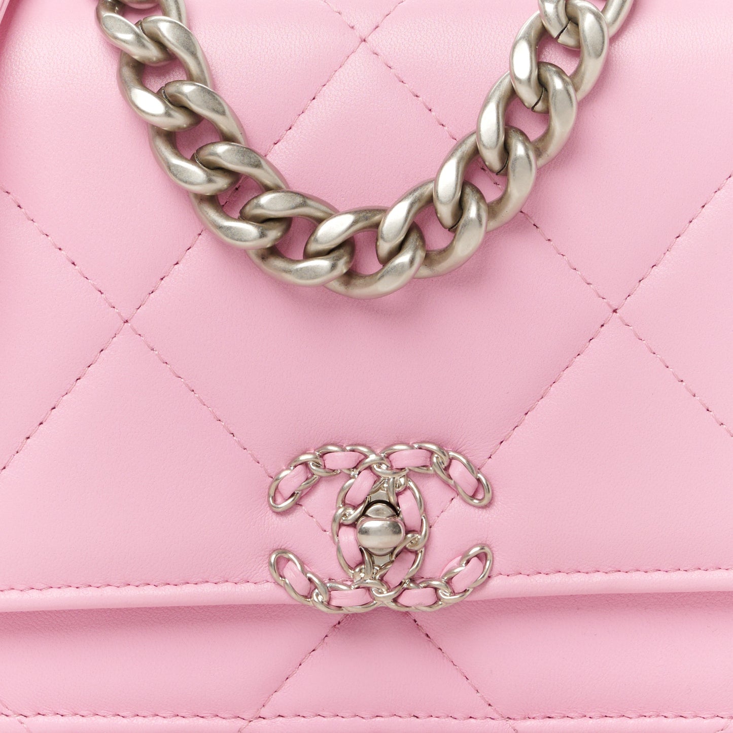Lambskin Quilted Chanel 19 Wallet On Chain WOC Pink