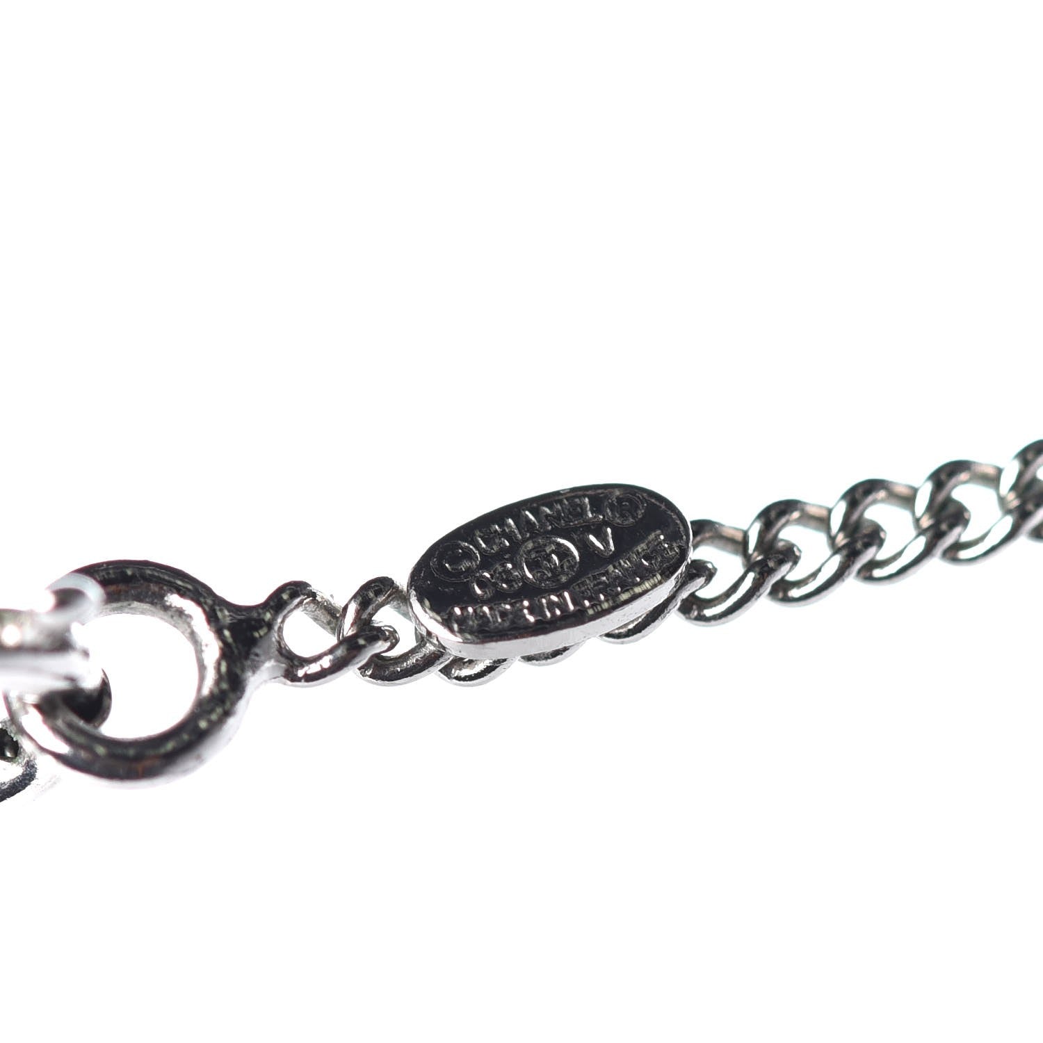 Chanel Enamel CC Necklace Silver Black 6 of 7