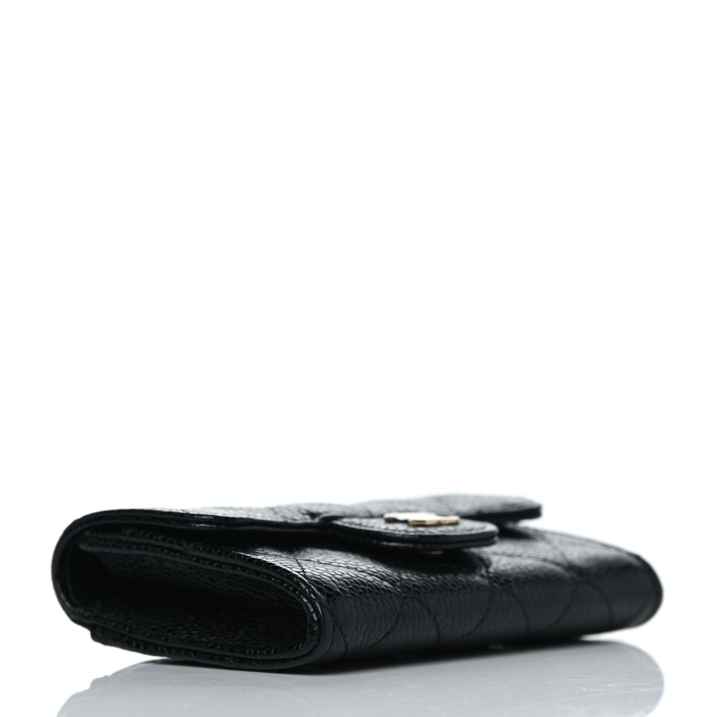 Caviar Quilted Flap Card Holder Wallet Black