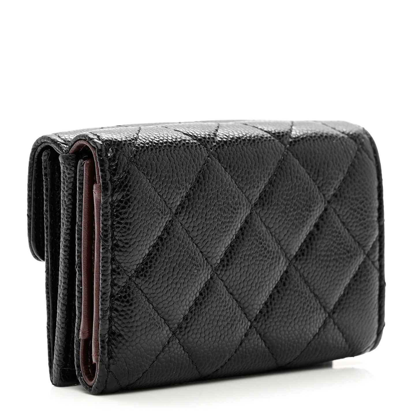 Caviar Quilted Tri-Fold Flap Wallet Black