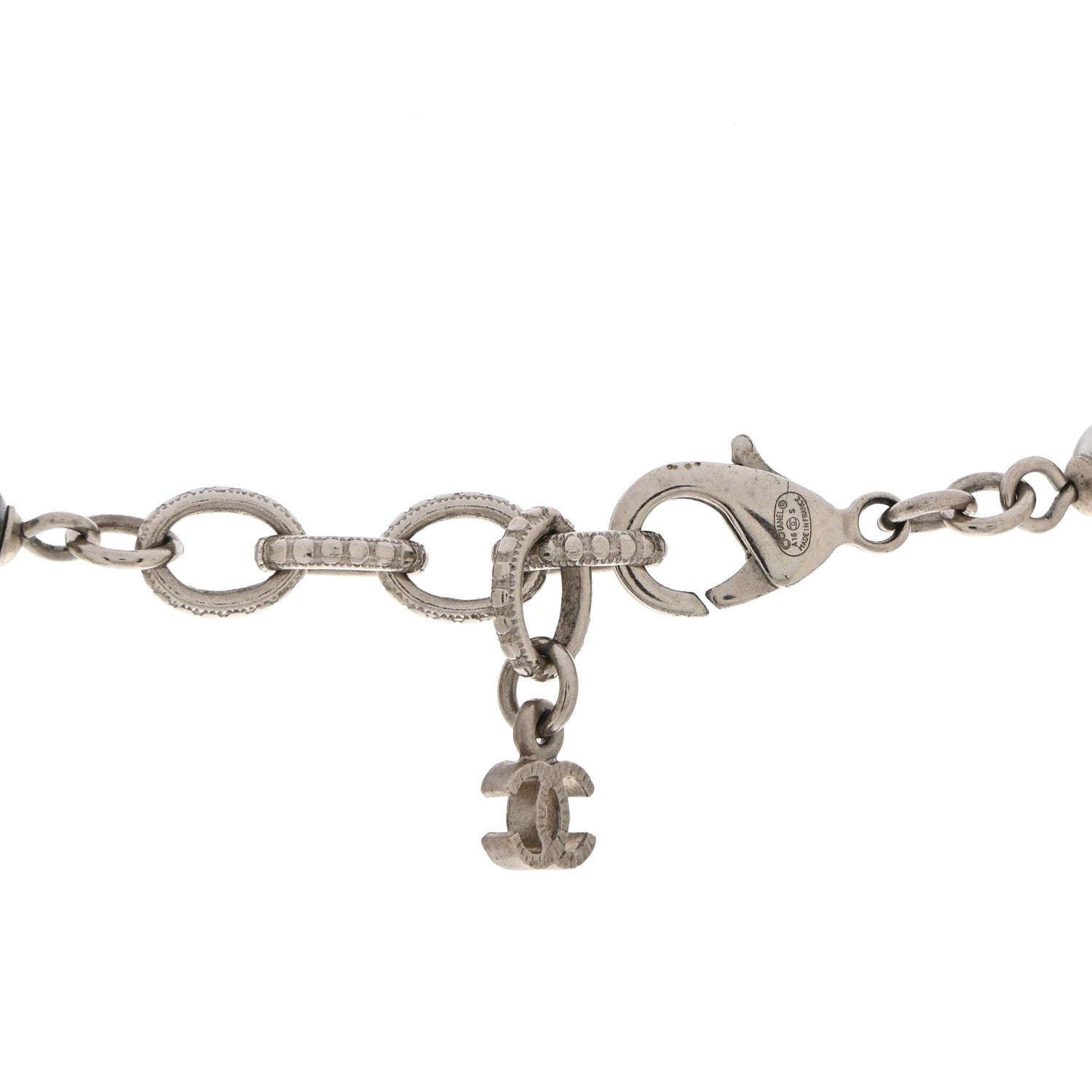 Chanel Pearl Crystal CC Choker Necklace Silver Pearly White 6 of 7