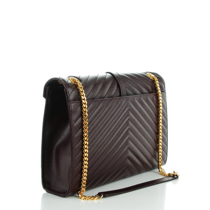 Saint Laurent Grain De Poudre Matelasse Chevron Large Monogram Satchel Burgundy 3 of 7