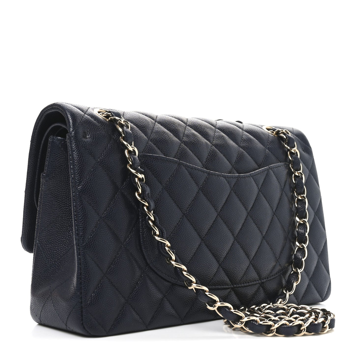 Caviar Quilted Medium Double Flap Navy