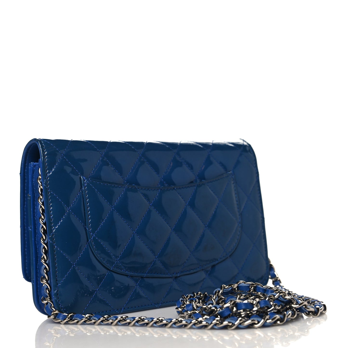 Patent Quilted Wallet On Chain WOC Dark Blue