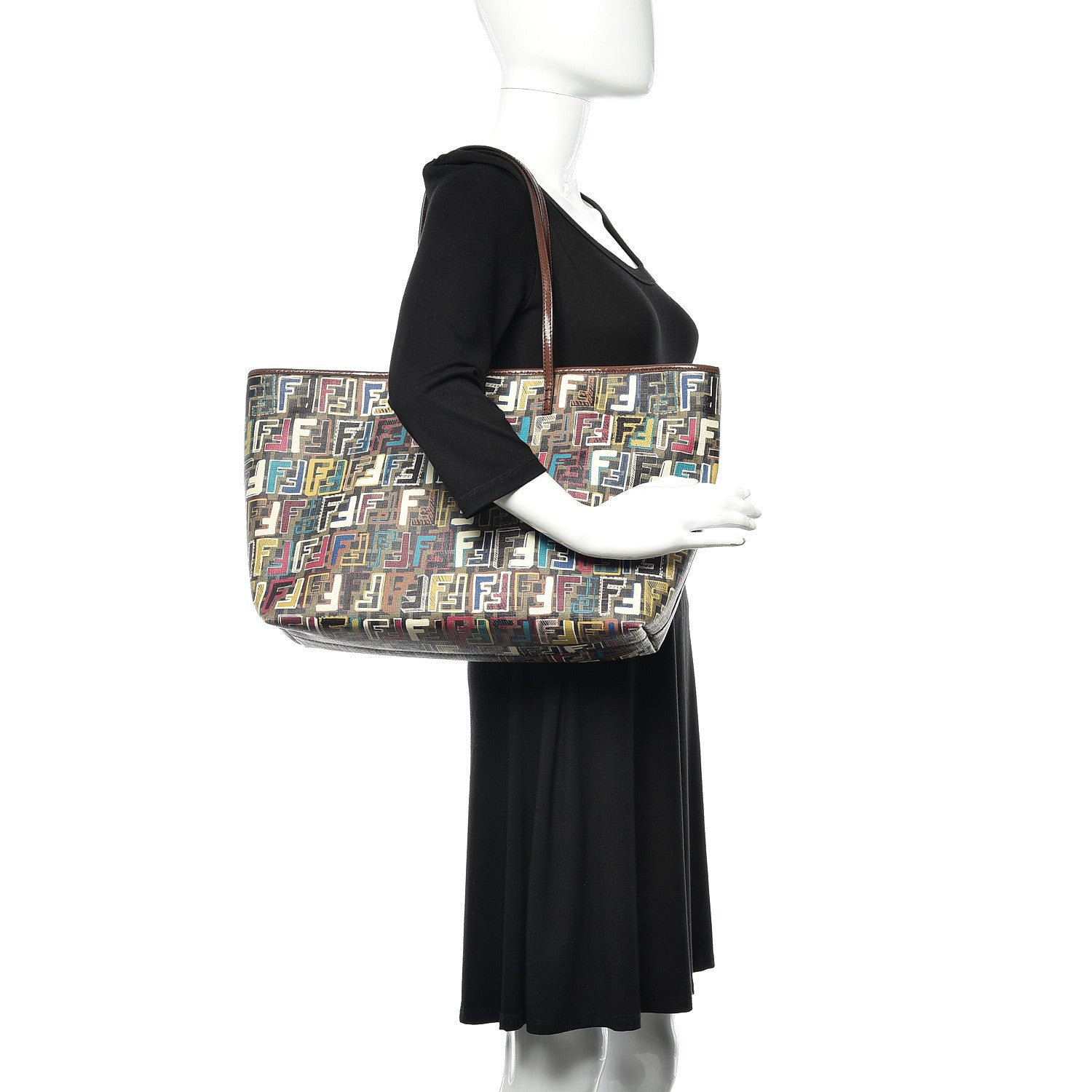 Fendi Zucca Spalmati Vitello FF Multicolor Medium Roll Tote Tobacco Multicolor Marrone 2 of 10