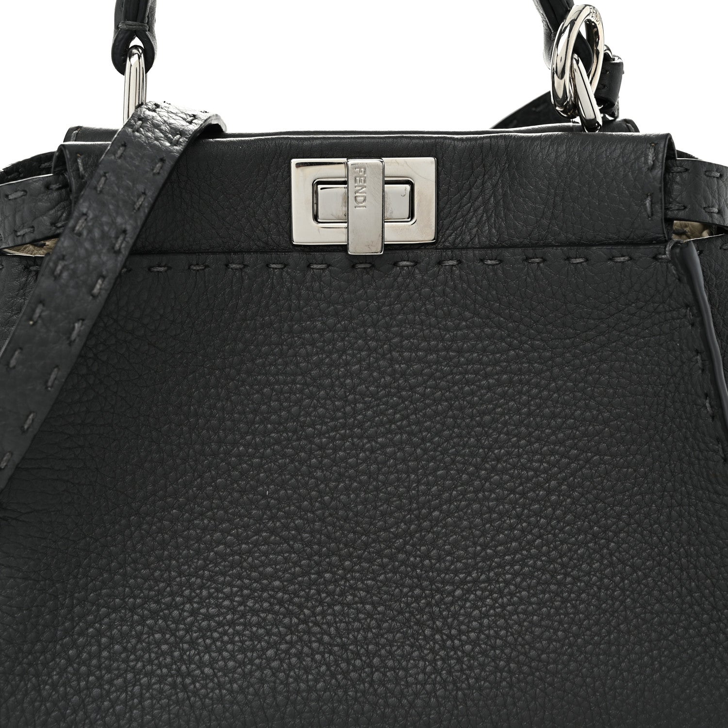 Fendi Cuoio Romano Selleria Bi-Color Mini Peekaboo Iconic Satchel Asfalto Latte 8 of 10