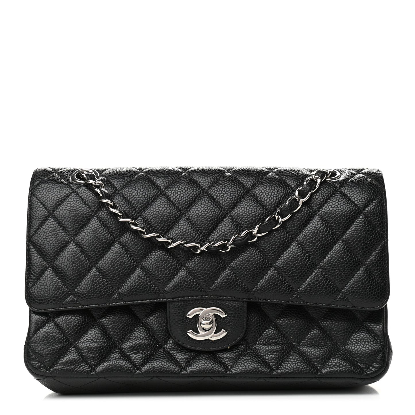 Caviar Quilted Medium Double Flap Black
