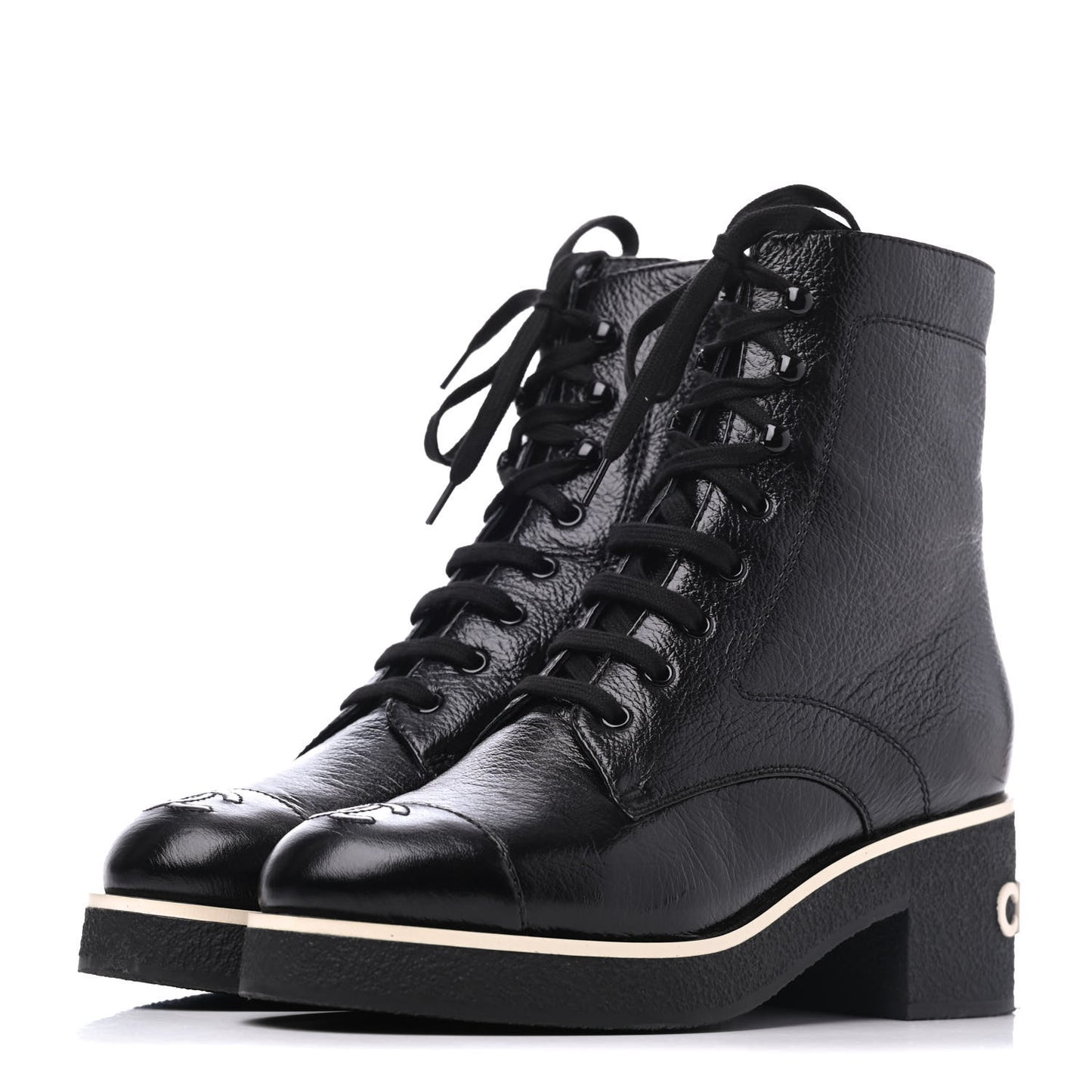 Shiny Crumpled Lambskin Lace Up Boots 39 Black