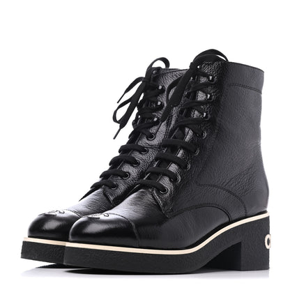 Chanel Shiny Crumpled Lambskin Lace Up Boots 39 Black 3 of 10