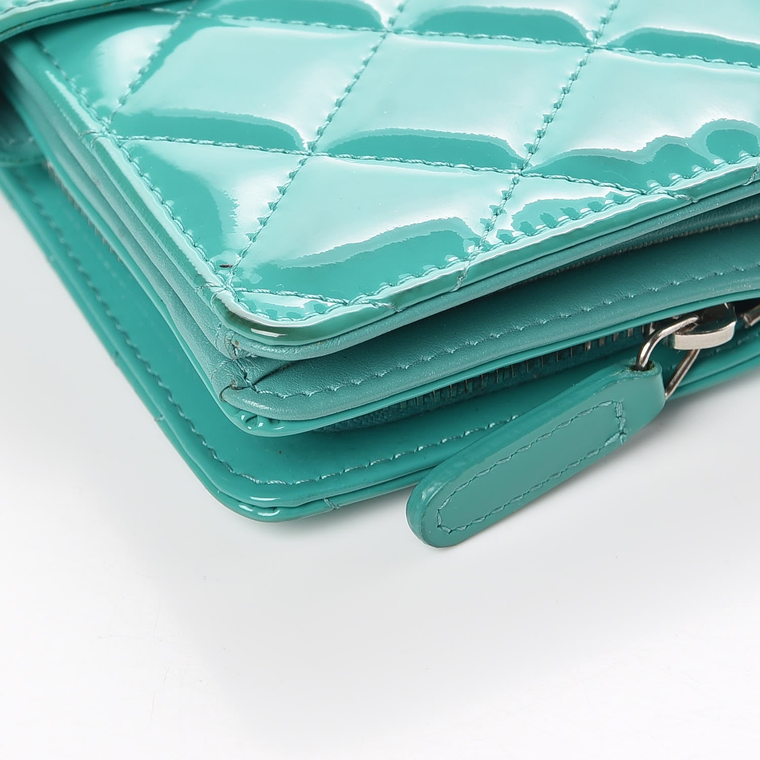 Chanel Patent Quilted Zip Pocket Wallet Turquoise 26 of 28