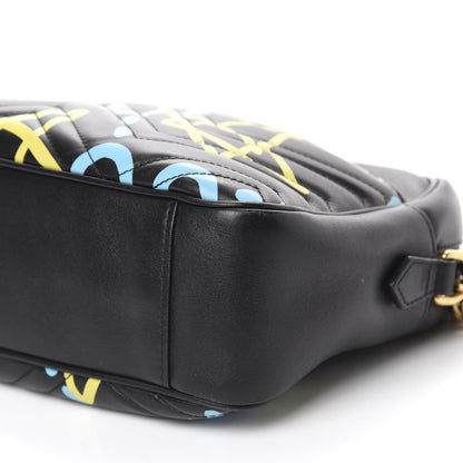 Gucci Calfskin Matelasse GucciGhost Medium GG Marmont Chain Shoulder Bag Black New Acquamarine 7 of 11